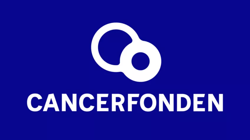 Cancerfonden logo in white with blue background.
